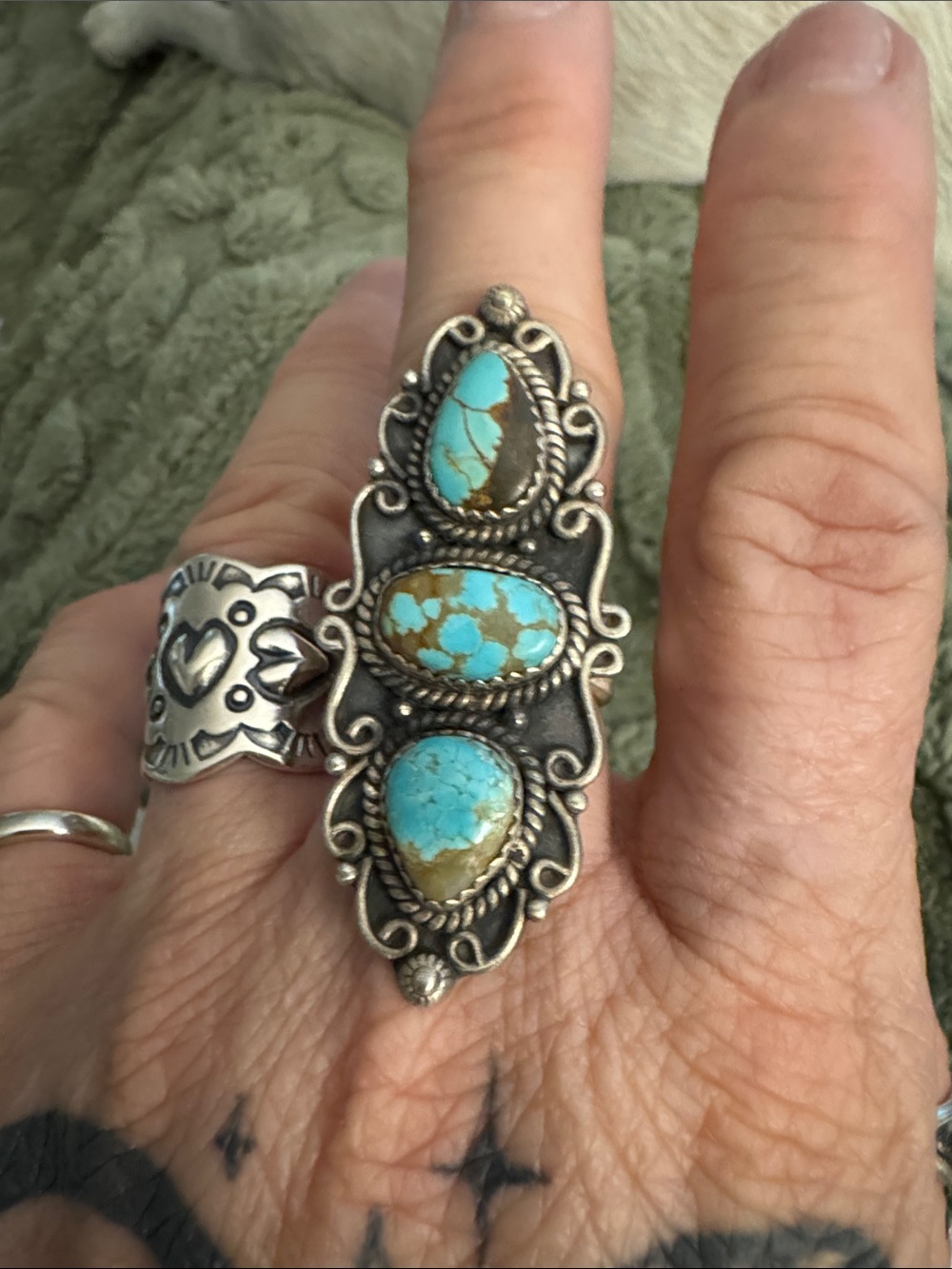 Mine #8 Turquoise Triple Stone 925  Silver Statement Ring - Blue